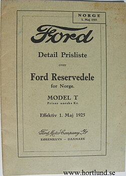 1925 Ford Model T Detail Prisliste Norsk