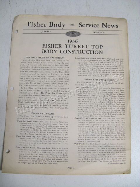 1936 Fisher Turret Top Body Construction Fisher Body Service News