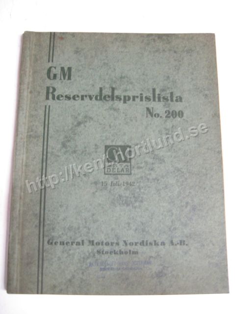 1942 GM Reservdelsprislista Svensk