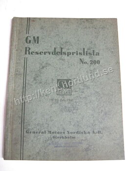 1942 GM Reservdelsprislista Svensk