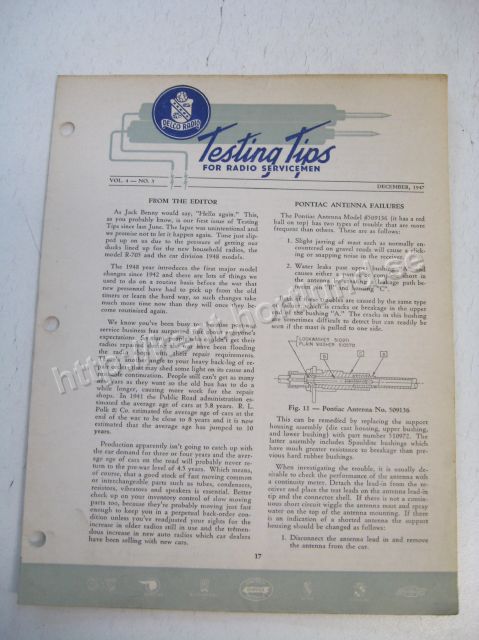 1947 Delco Radio Testing tips for radio servicemen December 1947