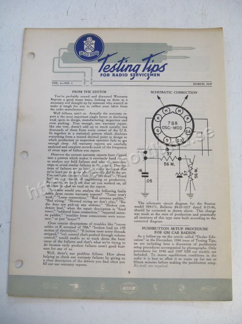 1947 Delco Radio Testing tips for radio servicemen March 1947