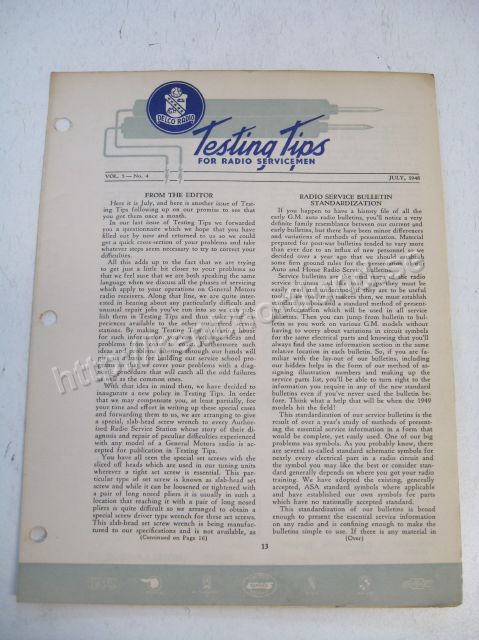 1948 Delco Radio Testing tips for radio servicemen july 1948