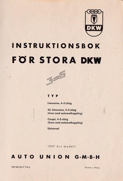 1957 DKW 3=6 Instruktionsbok svensk - 2