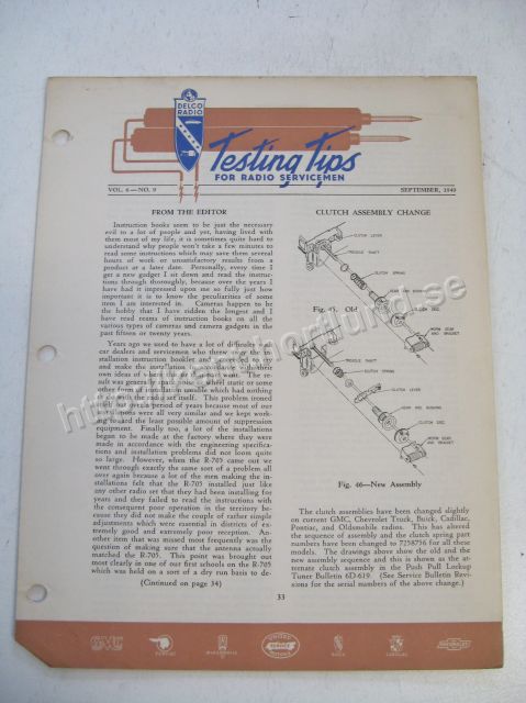 1949 Delco Radio Testing tips for radio servicemen September 1949