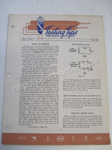 1949 Delco Radio Testing tips for radio servicemen May 1949