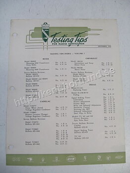 1950 Delco Radio Testing tips Index for radio servicemen December 1950