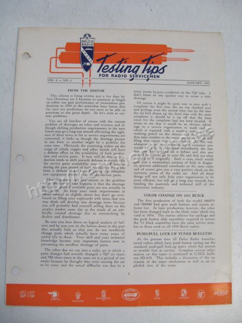 1951 Delco Radio Testing tips for radio servicemen January 1951