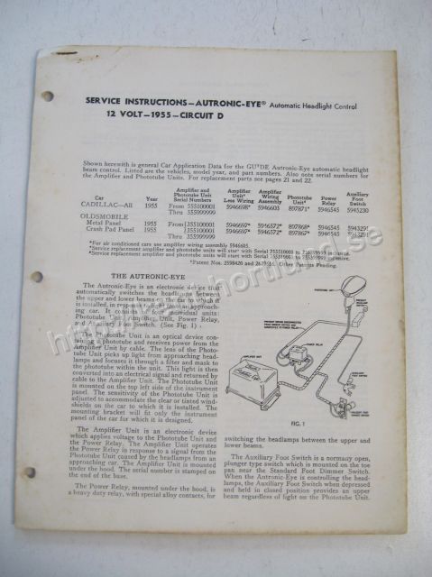 1955 Service Instruction Autronic Eye 12V Circuit D