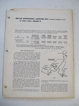 1955 Service Instruction Autronic Eye 12V Circuit D