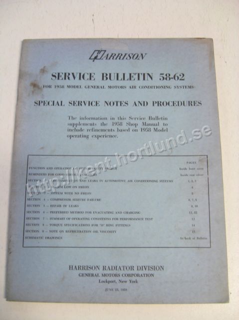 1958 GM Service bulletin 58-62 For GM Air Conditioning systems