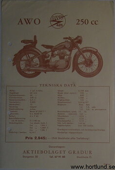 1951-1956 AWO 425 250 cc broschyr svensk