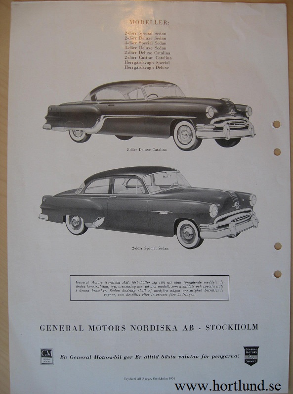 1954 Pontiac Chieftain Six broschyr svensk - 2