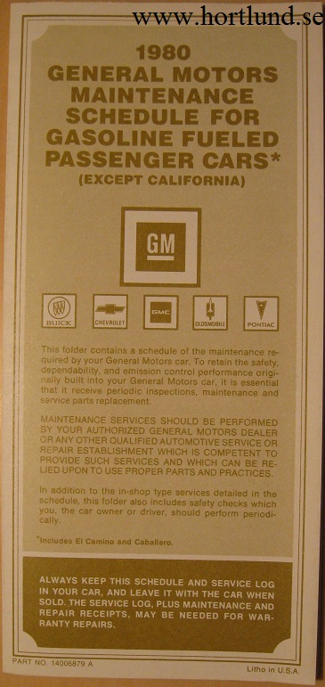 1980 GM Maintenance Schedule alla modeller