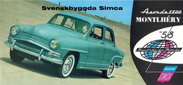1958 Simca Aronde 1300 Montlhéry broschyr svensk