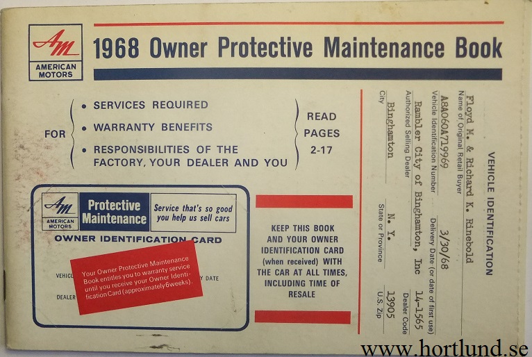 1968 AMC Owner Protective Maintenance Program