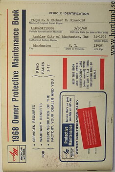 1968 AMC Owner Protective Maintenance Program