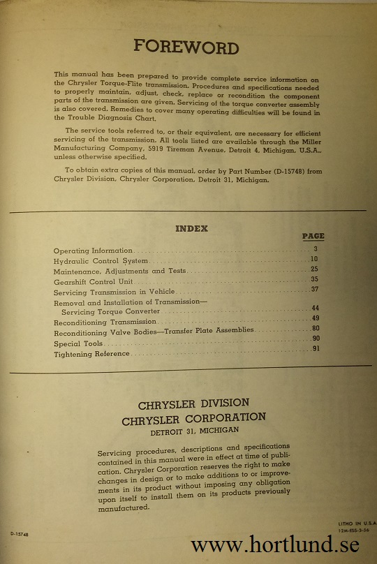 1956 Chrysler och Imperial Torque-Flite Transmission Service Manual - 2