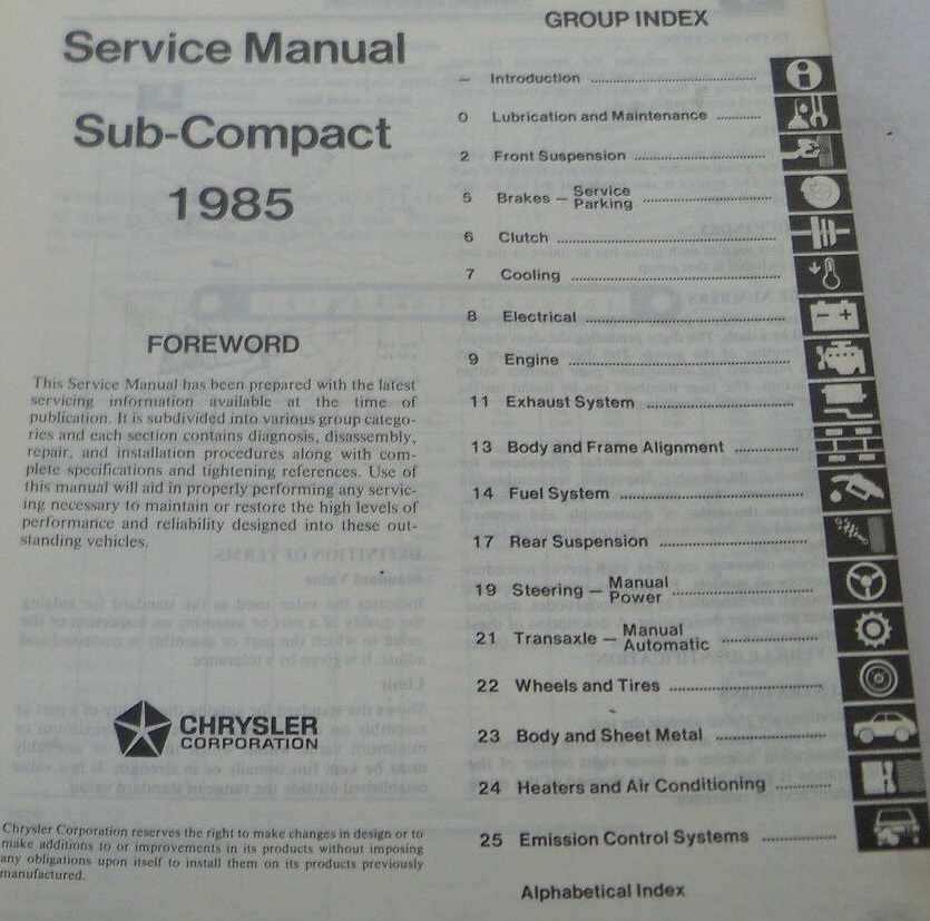 1985 Dodge Plymouth Colt Service Manual - 4