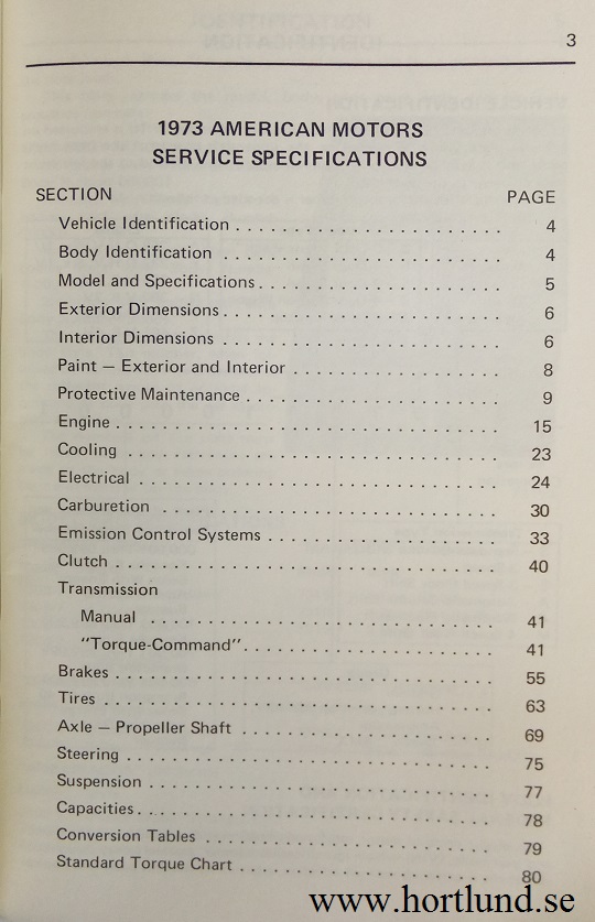 1973 AMC Service Specifications - 2