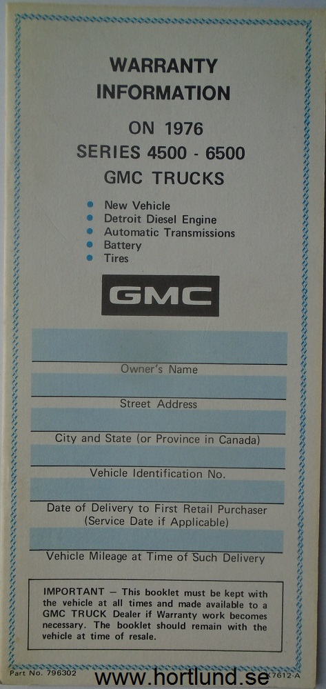 1976 GMC 4500-6500 Truck Warranty Information