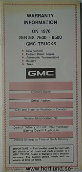 1976 GMC 7500-9500 Truck Warranty Information
