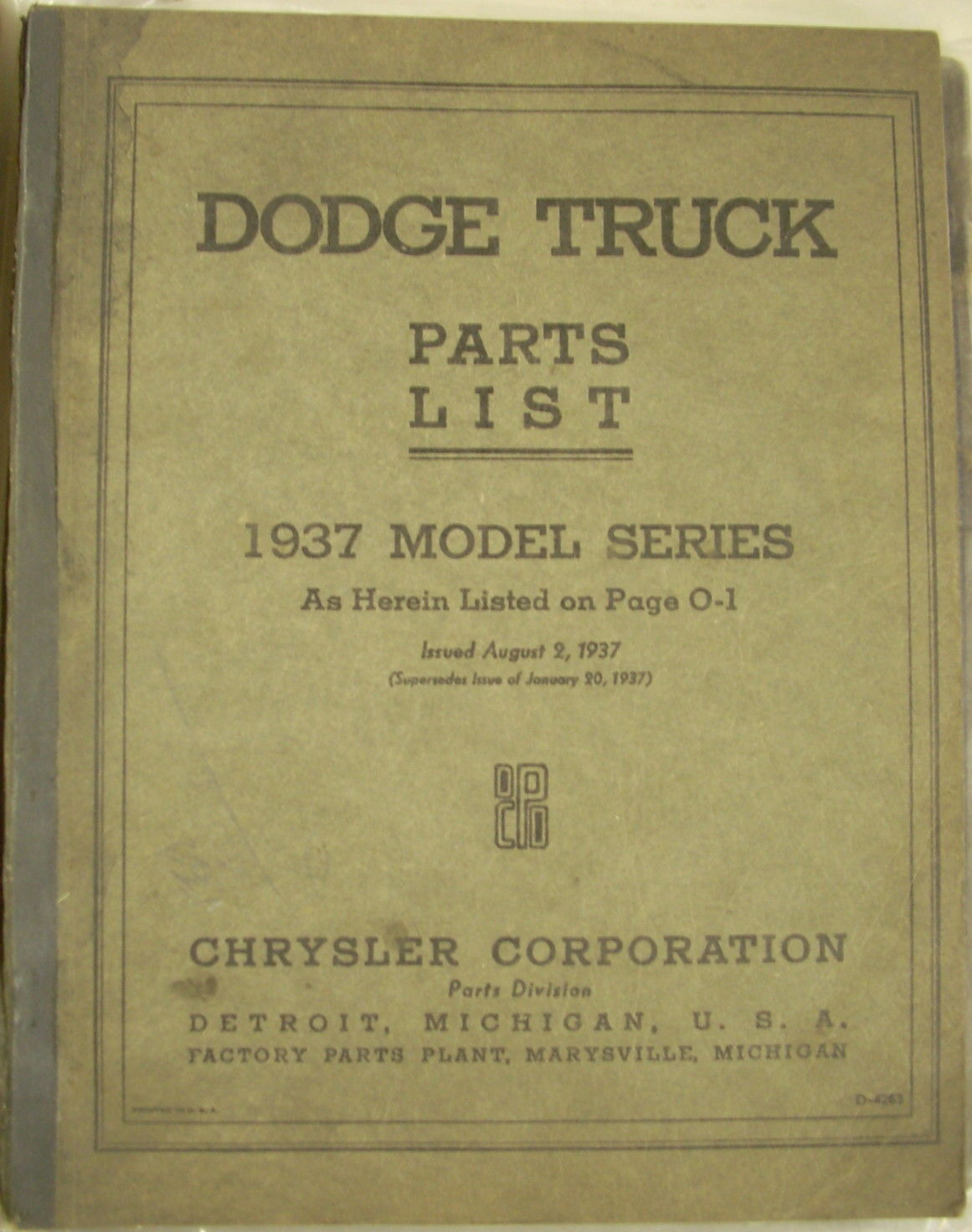 1937 Dodge Truck Parts List