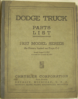 1937 Dodge Truck Parts List