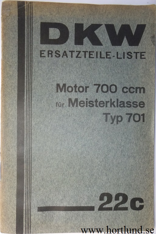 1933-35 DKW Meisterklasse Typ 701 Reservdelskatalog