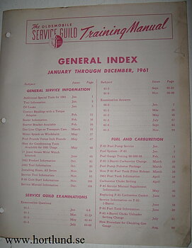 1961 Oldsmobile Service Guild Training Manual General Index för 1961 