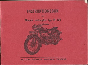 1952 Monark Motorcykel typ M 500 Instruktionsbok svensk