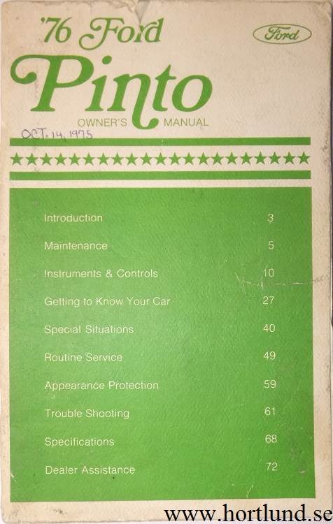 1976 Ford Pinto Owners Manual