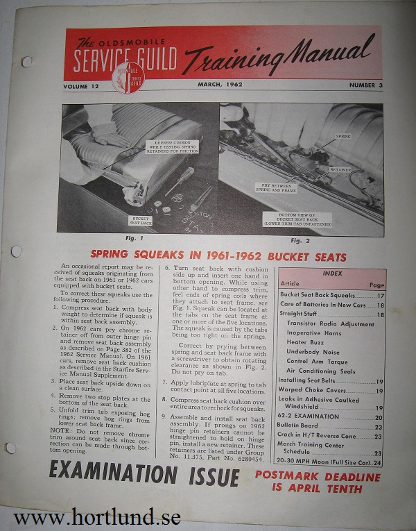 1962 Oldsmobile Service Guild Training Manual March 