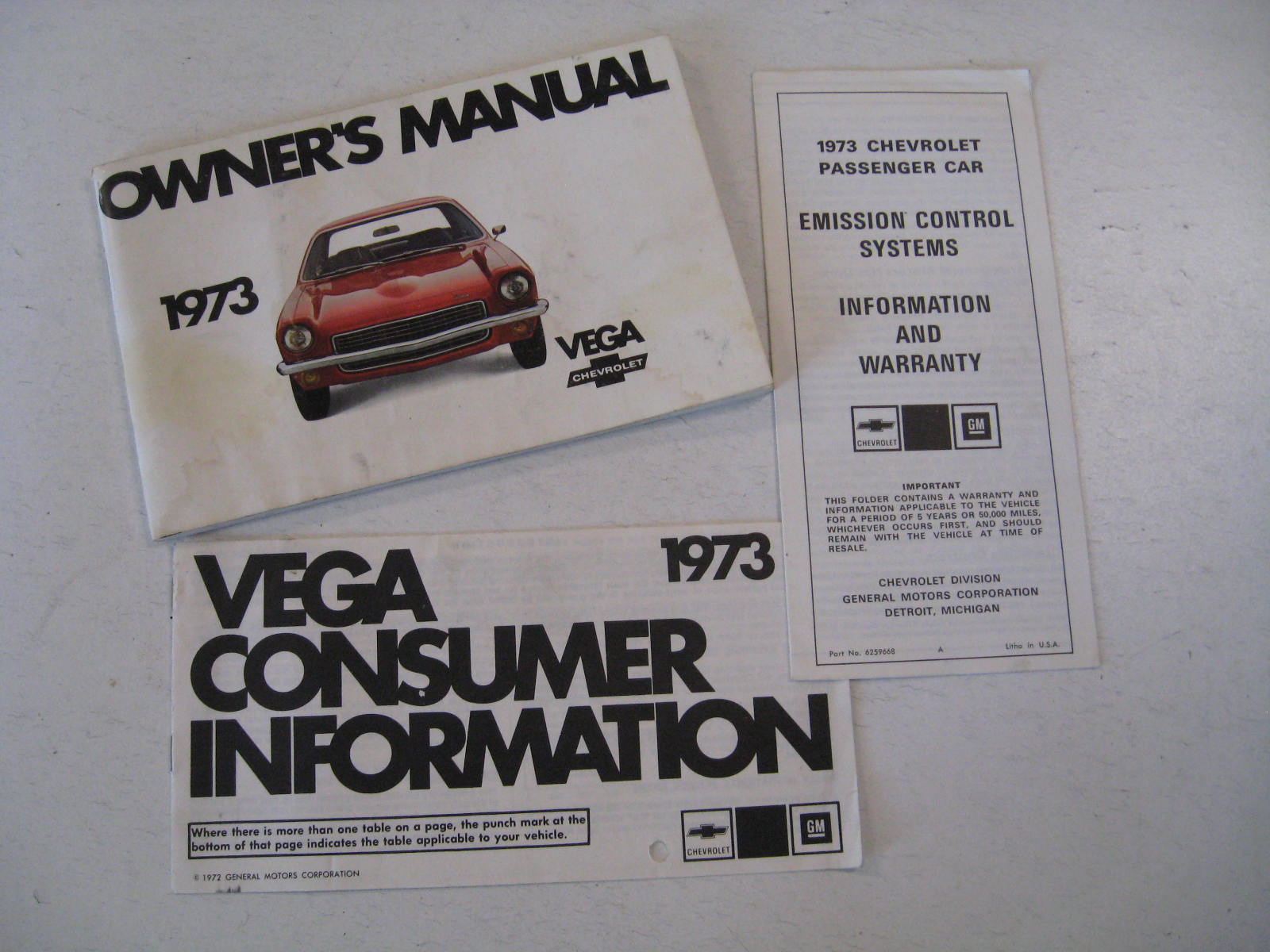 1973 Chevrolet Vega Owners Manual + Do it yourself Service Manual + Vega Consumer Information + Emission Controll Systems