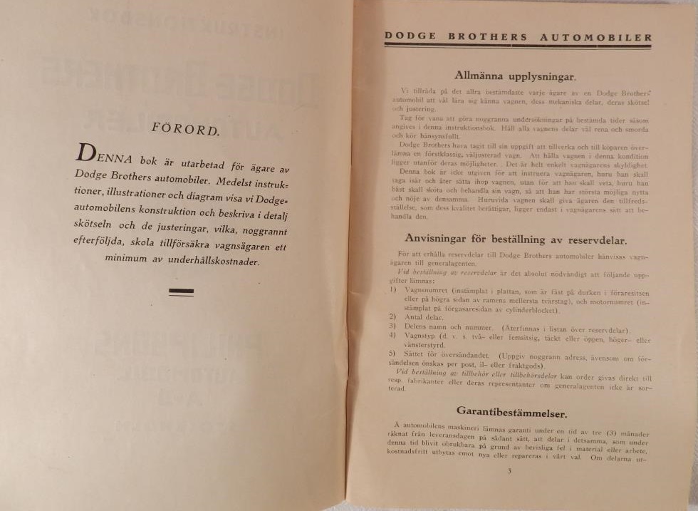 1922 Dodge Instruktionsbok svensk - 2