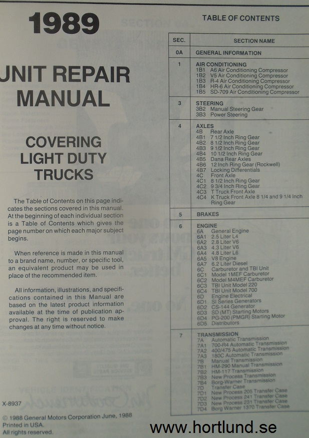 1989 GMC Light Duty Truck Unit Repair Manual - 2