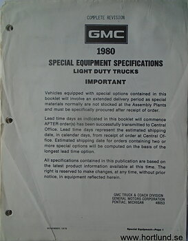 1980 GMC Special Equipment Specifications & Data Book