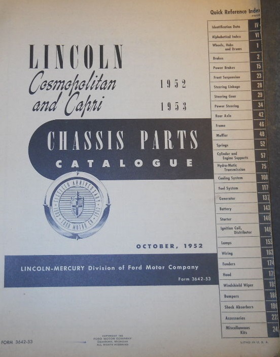 1953 Lincoln Cosmopolitan and Capri Chassis Parts Catalogue - 2