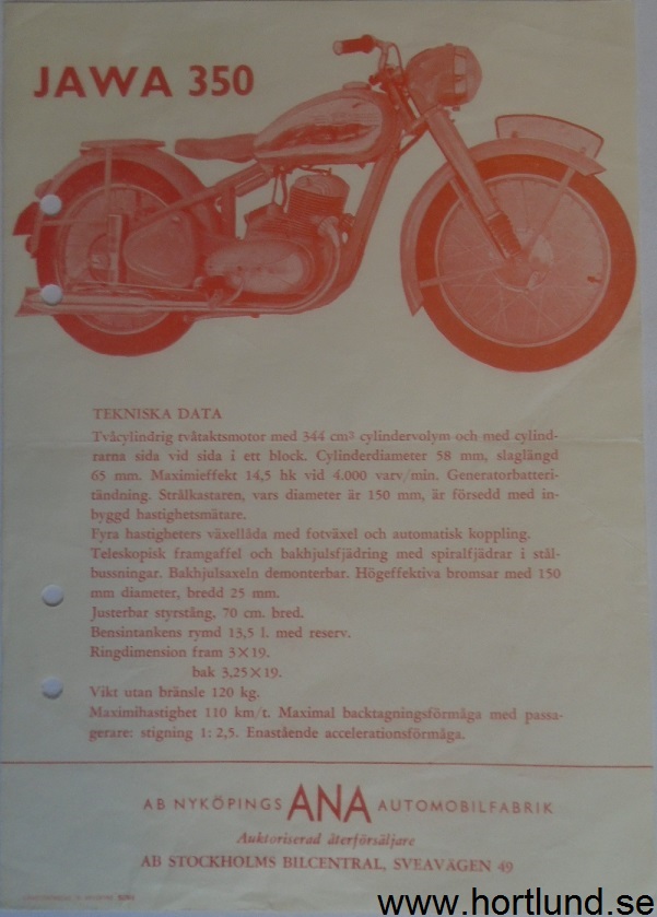 1950-1952 Jawa 350 broschyr