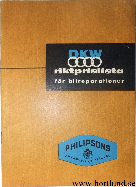 1961 DKW riktprislista för bilreparationer