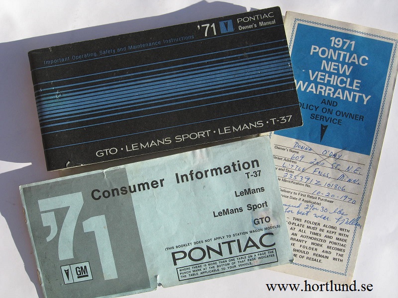 1971 Pontiac Owner's Manual GTO Le Mans och T-37