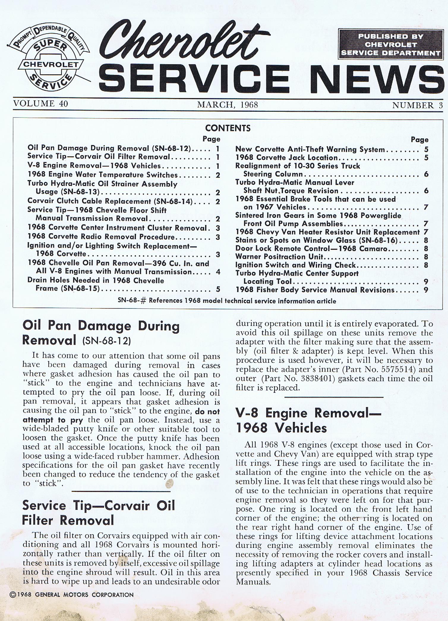 1968 Chevrolet Service News March