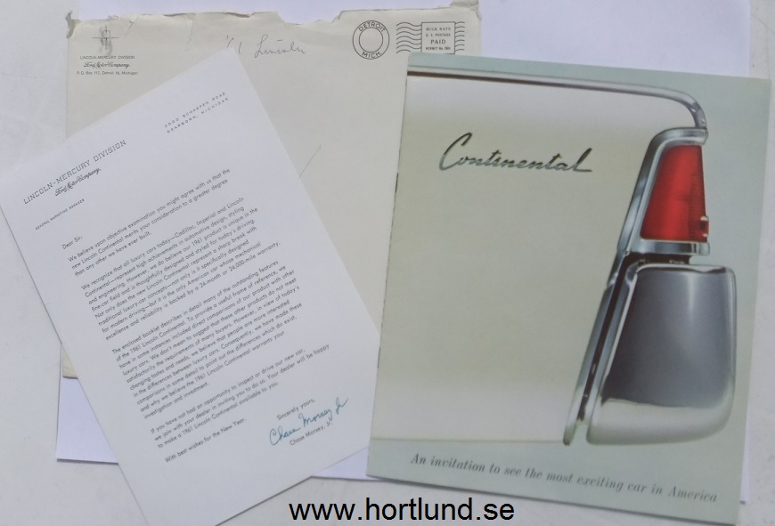 1961 Lincoln Continental Mailer broschyr