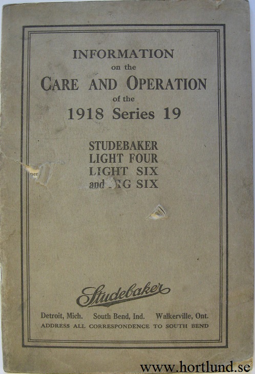1918 Studebaker Series 19 instruktionsbok