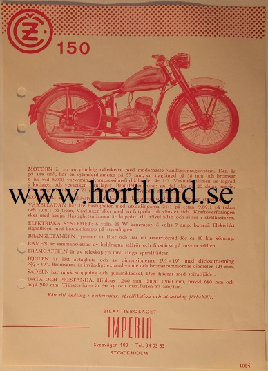 1953-1954 CZ 150 broschyr