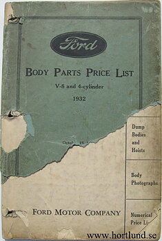 1932 Ford V-8 and 4-cylinder Body Parts Price List