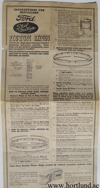1932 Ford Instructions for Installing Piston Rings