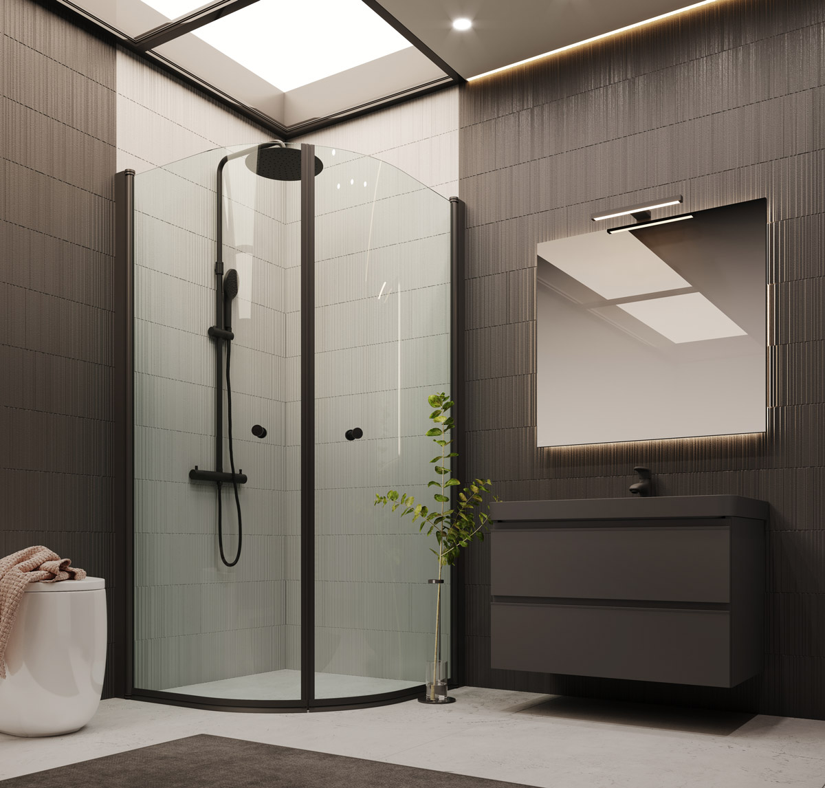 Round Black Edition Duschvägg med svarta detaljer 