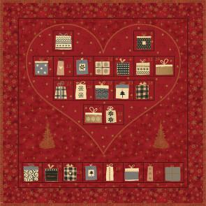 Julkalender med fickor, ca 60 x 60 cm, röd/guld