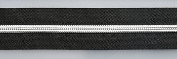 Dragkedja 6 mm spiral, "Metall-lock" svart/silver, metervara